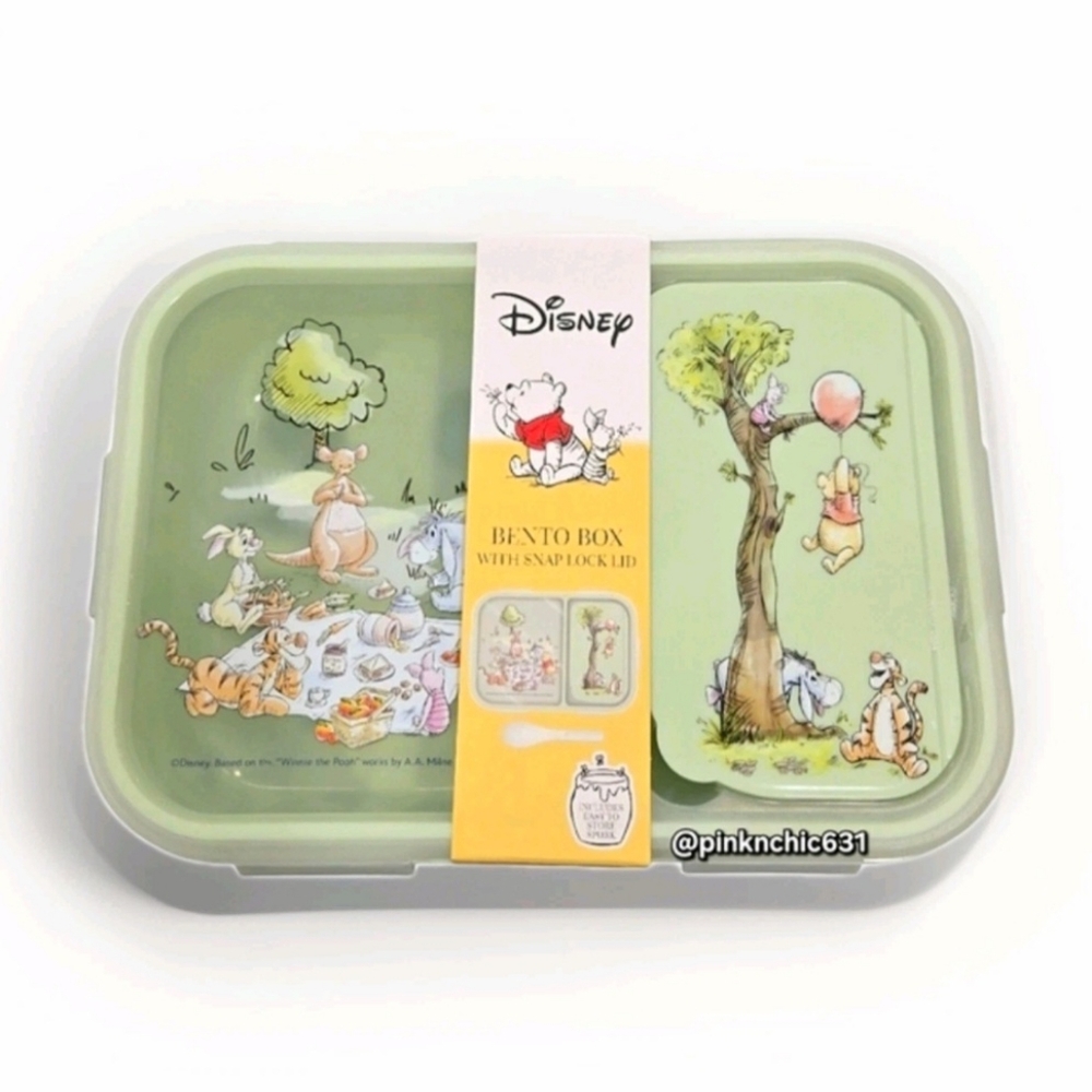 SOLD ‼️ Disney Winnie the Pooh Bento Lunch Box W/ Snap Lock Lid and Spork - Picture 2 of 8